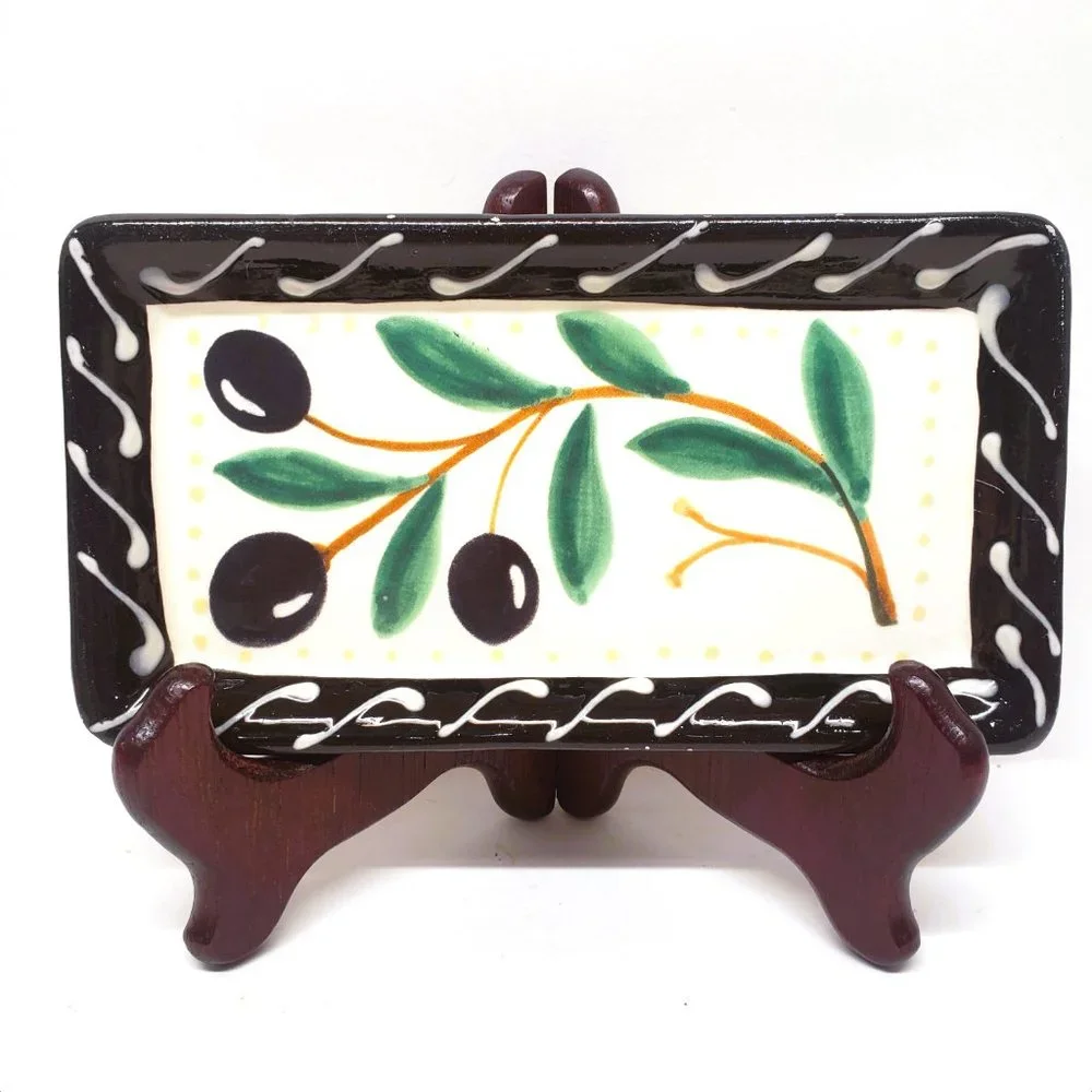Crate & Barrel Debby Segura Olive Dishes Dipping Trays Set x3 Italy 1999 - READ